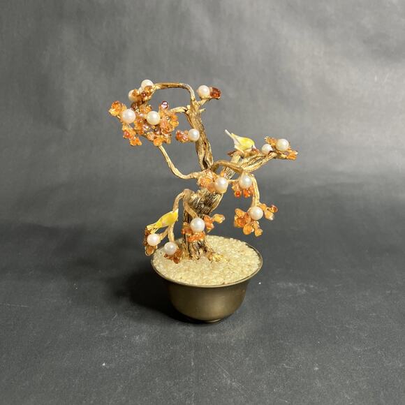 VTG Swoboda Metal Trunk – Carnelian, Pearl, Porcelain Birds – Bonsai Tree – Bras - Picture 2 of 10